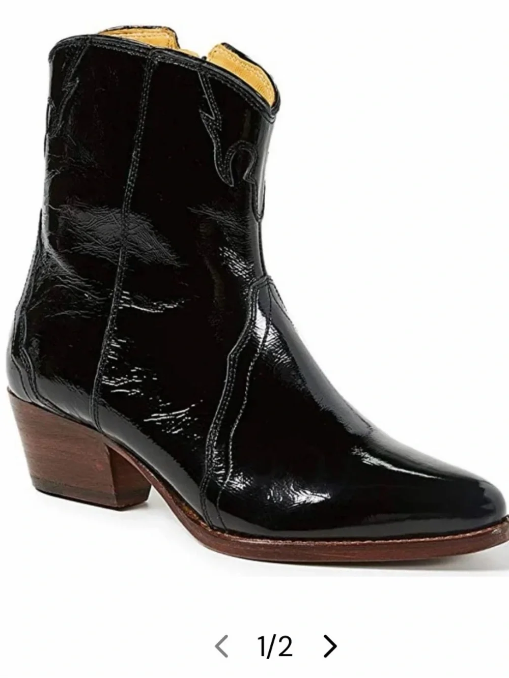 Free People Women's Black Patent Leather Western Ankle Boot